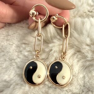 Gold and Black Yin Yang Earrings